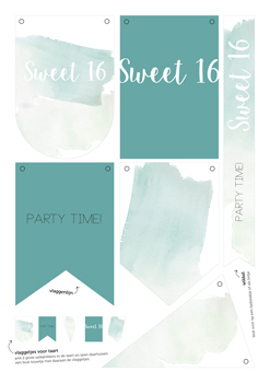 printable sweet 16 'watercolour' - vlaggetjes